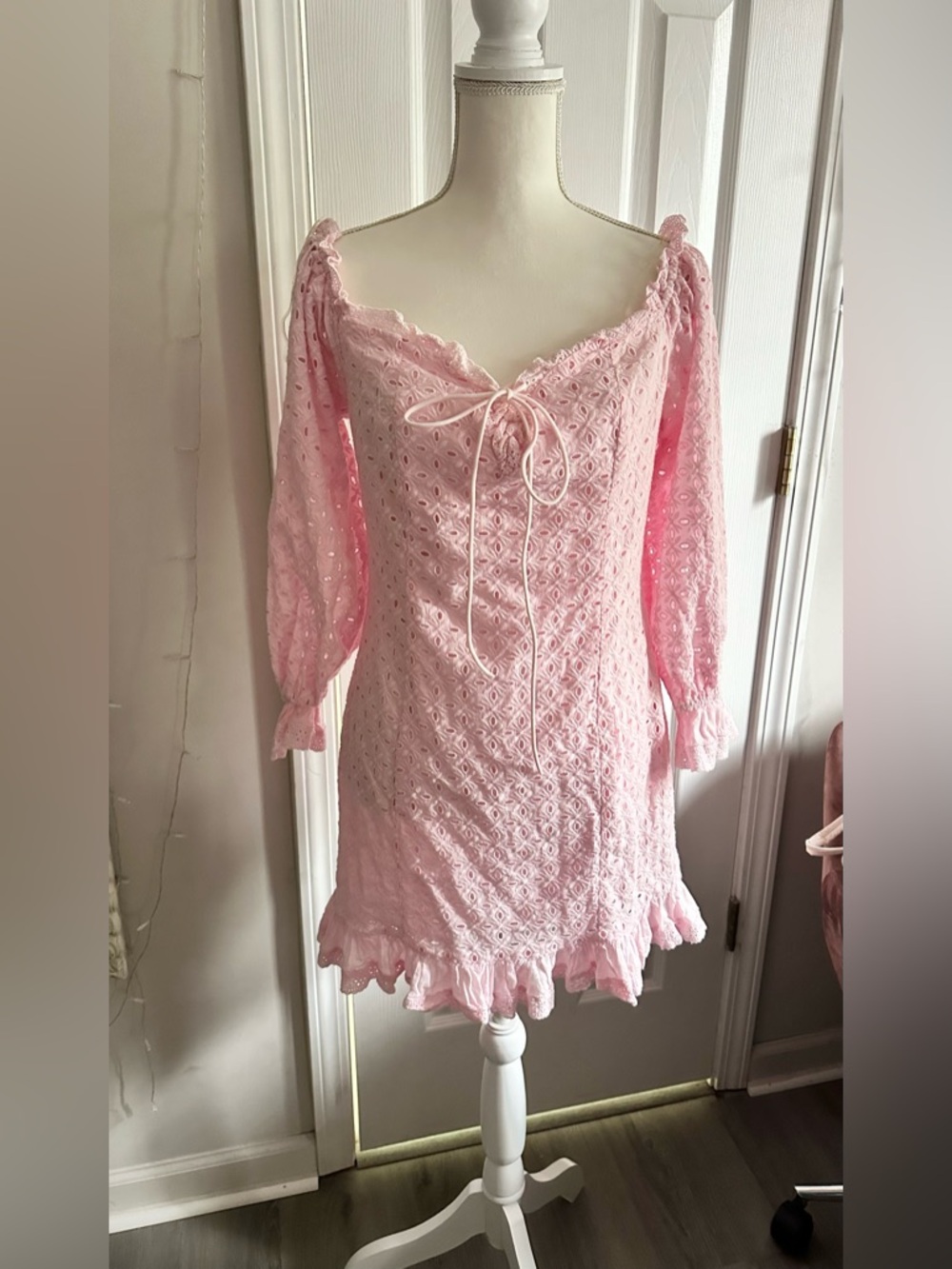 Women's Pink Eyelet Lace Babydoll Nightdress